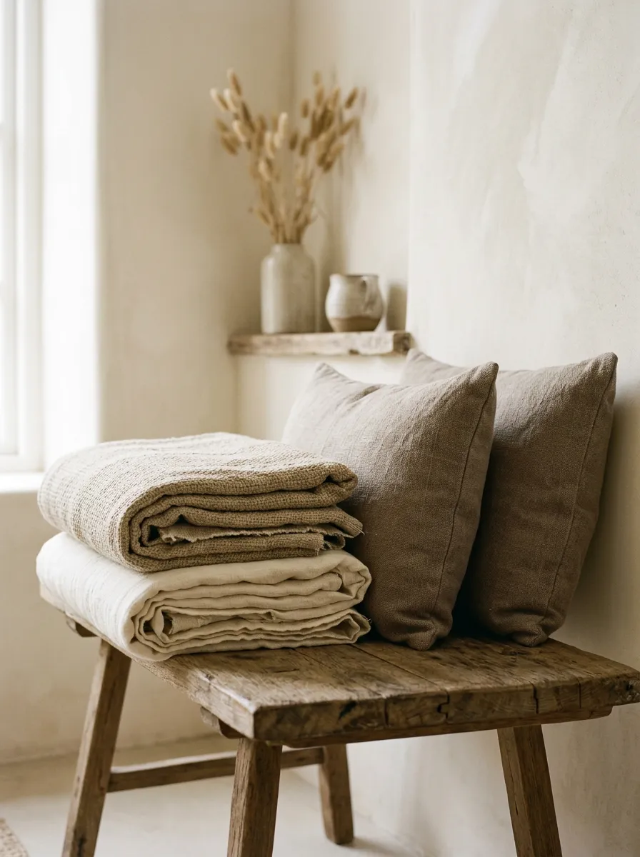Textiles — Linen throws & layered cushions